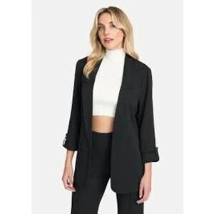 Anne Klein Women’s Black Open Front 3/4 Sleeve Blazer Jacket Size M